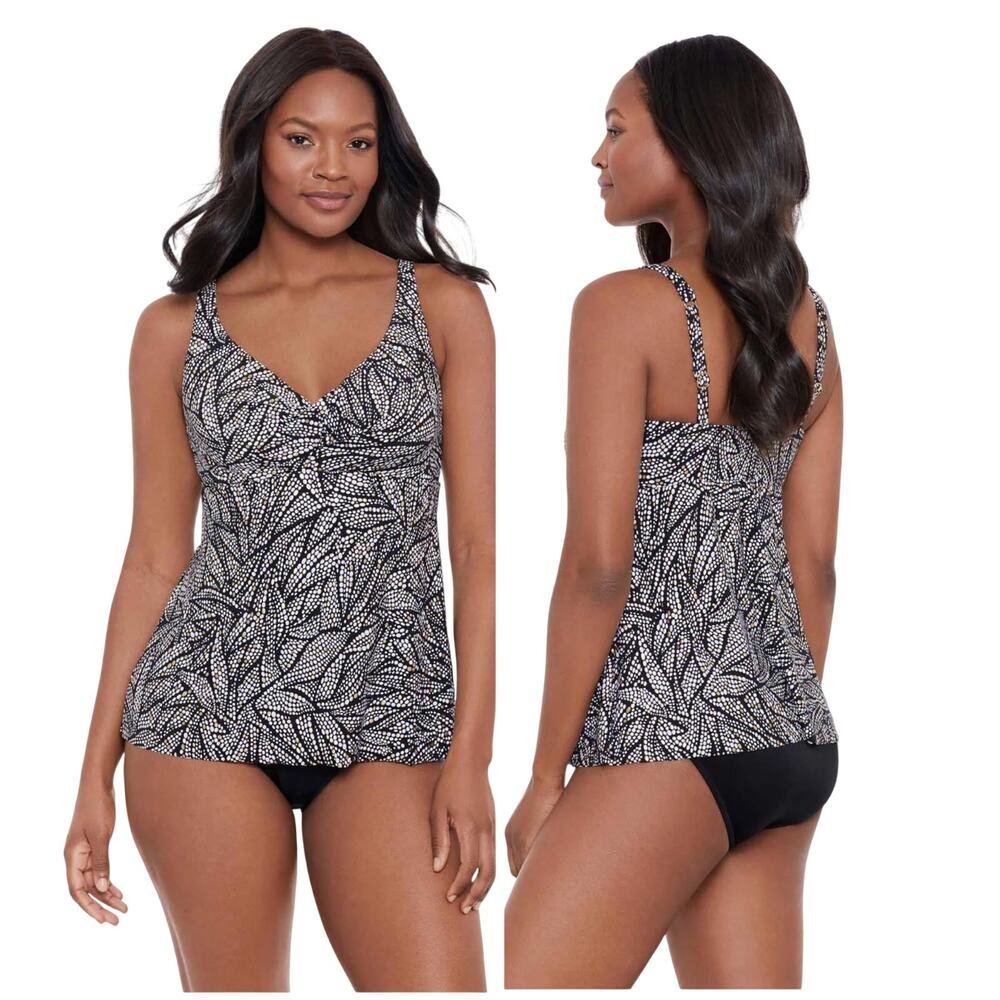 Miraclesuit NWT Ayla Shore Leave Tankini Top Size 14 Underwire Bra Top Black